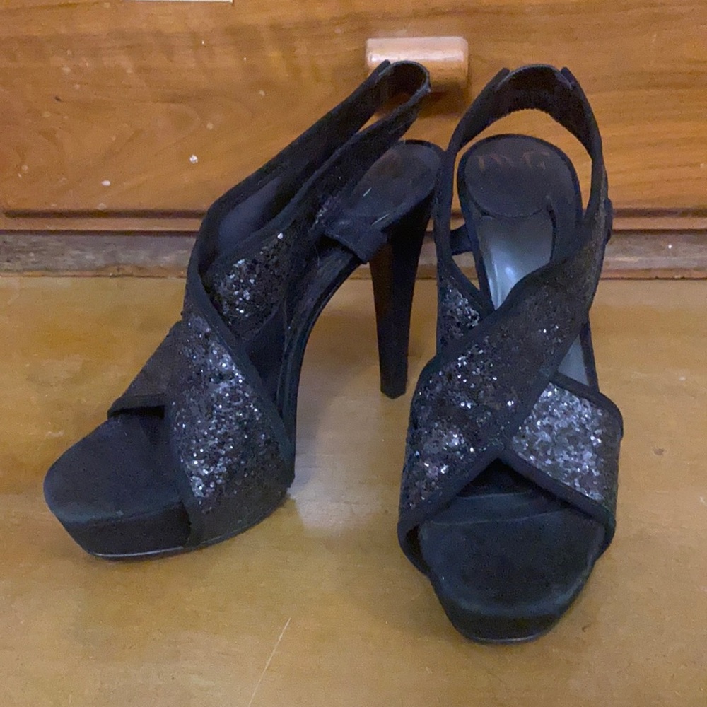 DVF black sparkly heels